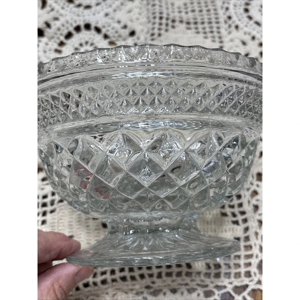 Wexford Anchor Hocking Footed Pedestal  Cut Glass Candy Nut Dish Bowl Retro Vtg‎